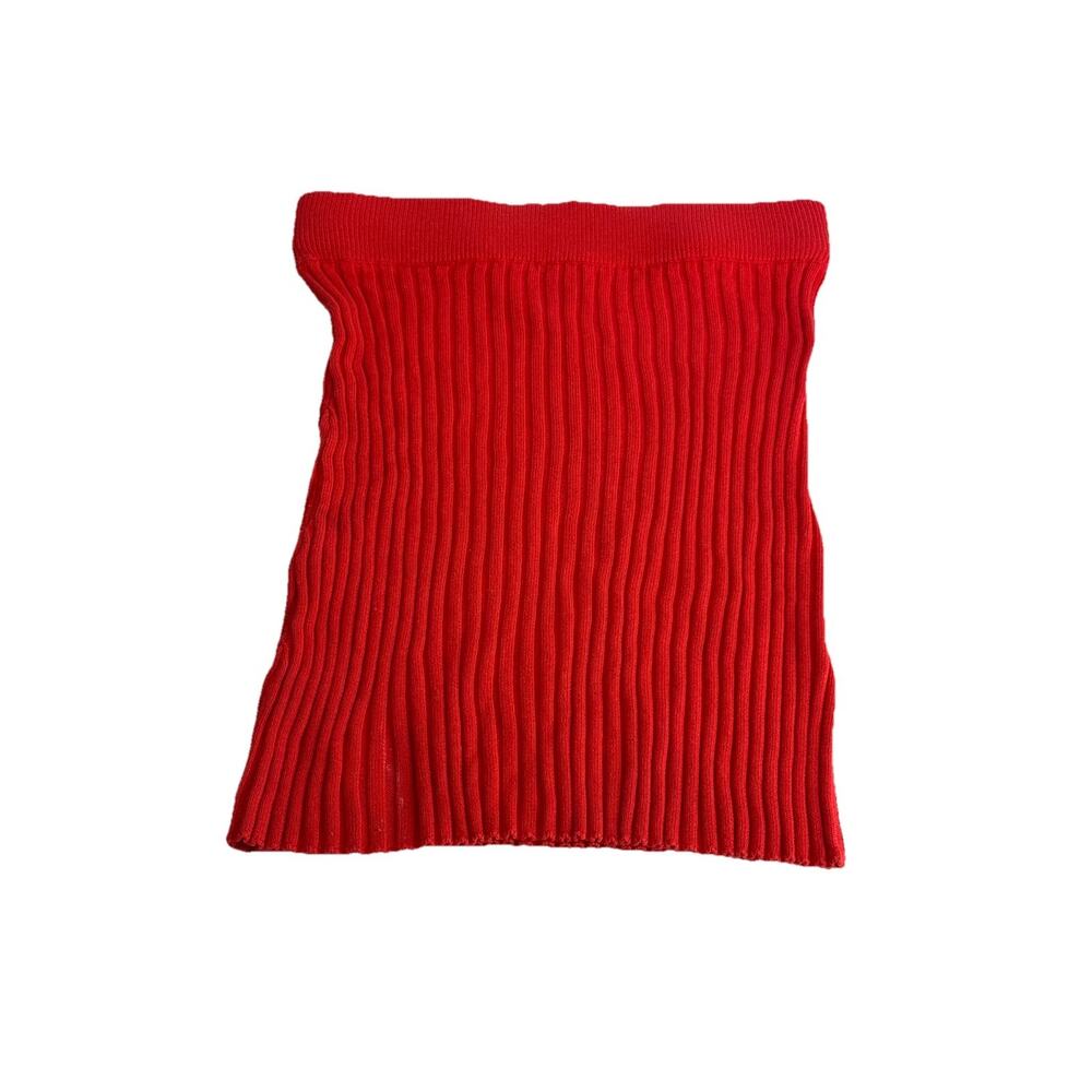 For Love & Lemons KNITZ Red Orange Ribbed Knit Pencil Skirt Size L